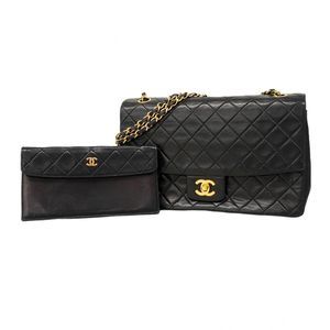 Chanel Matelasse Shoulder Bag Black Lambskin Gold Hardware  Women's